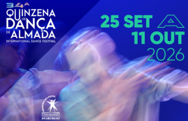 imagem desfocada de bailarina a dançar com logo da 34QDA e datas